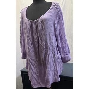 Women’s 2XL Lavender Rayon Lace Shoulders Boho Cottagecore Feminine Tunic